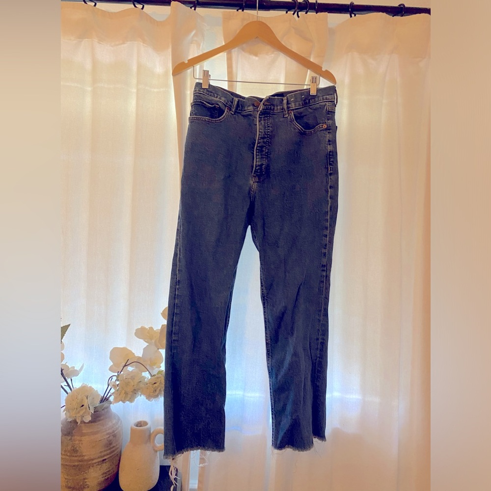 Express straight super high rise blue jeans